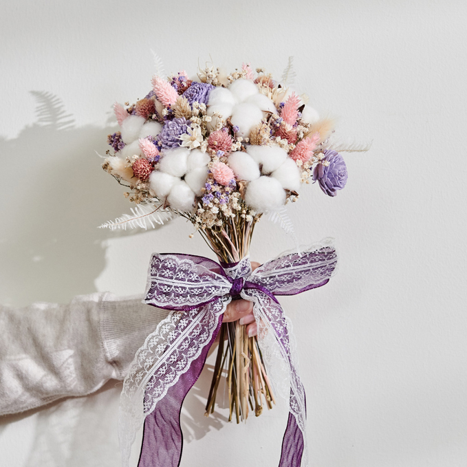 ｜新娘捧花 婚紗捧花 乾燥花 基本款 田園風 粉紫色｜ 圓形放射形｜