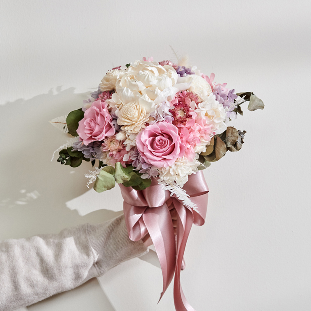 ｜ 新娘捧花 婚紗捧花 乾燥花 不凋花 浪漫氛圍 夢幻粉｜圓形放射形｜