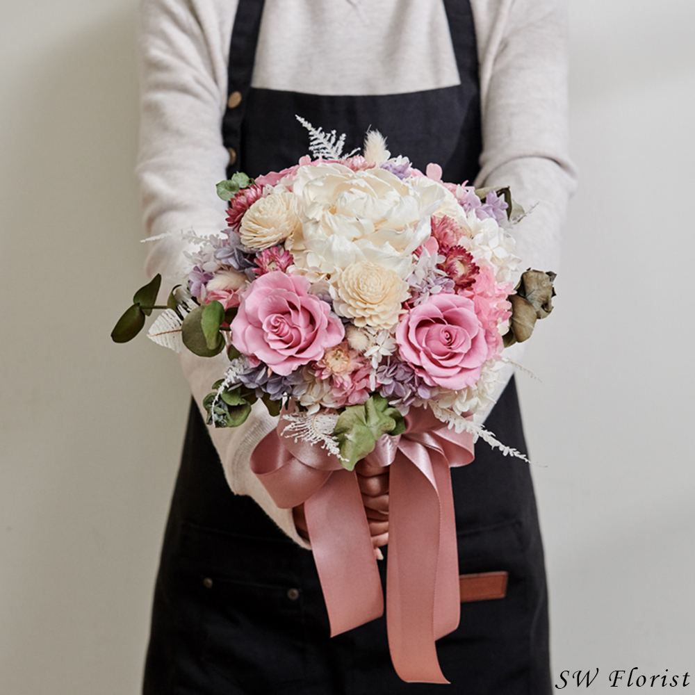 ｜ 新娘捧花 婚紗捧花 乾燥花 不凋花 浪漫氛圍 夢幻粉｜圓形放射形｜