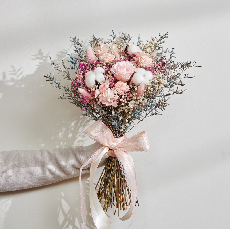 ｜新娘捧花 婚紗捧花 乾燥花 不凋花 夢幻氛圍 甜蜜粉｜放射形｜
