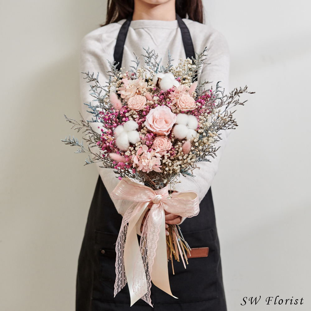 ｜新娘捧花 婚紗捧花 乾燥花 不凋花 夢幻氛圍 甜蜜粉｜放射形｜