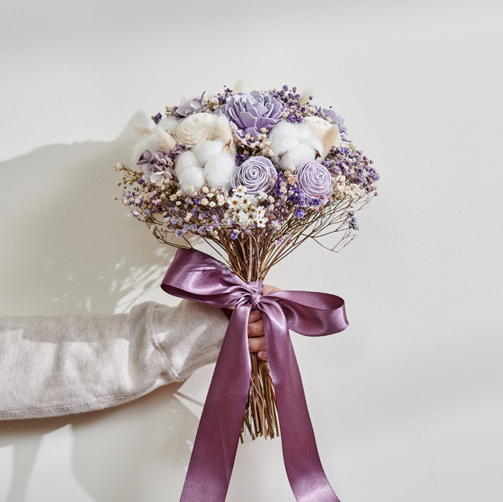 ｜新娘捧花 婚紗捧花 乾燥花 不凋花 夢幻氛圍 神秘紫｜圓形｜