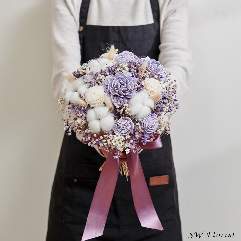 ｜新娘捧花 婚紗捧花 乾燥花 不凋花 夢幻氛圍 神秘紫｜圓形｜