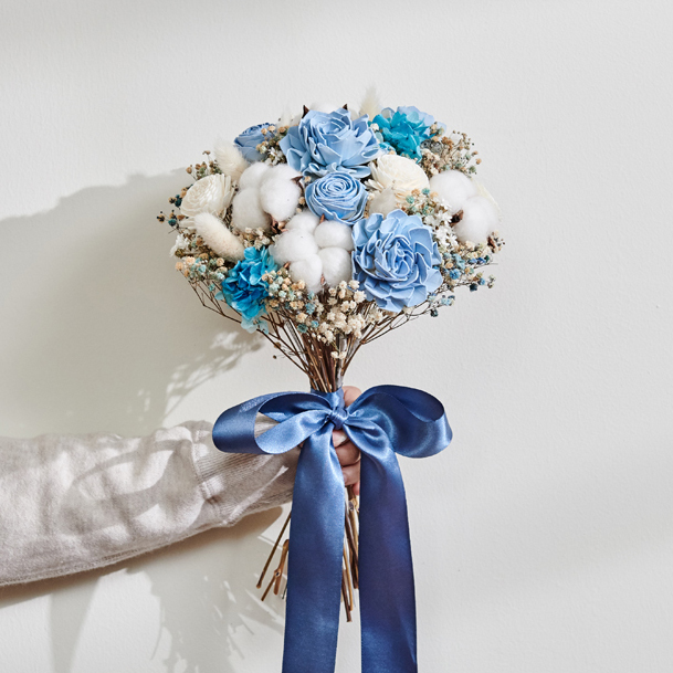 ｜新娘捧花 婚紗捧花 乾燥花 不凋花 夢幻氛圍 湖藍色｜圓形｜