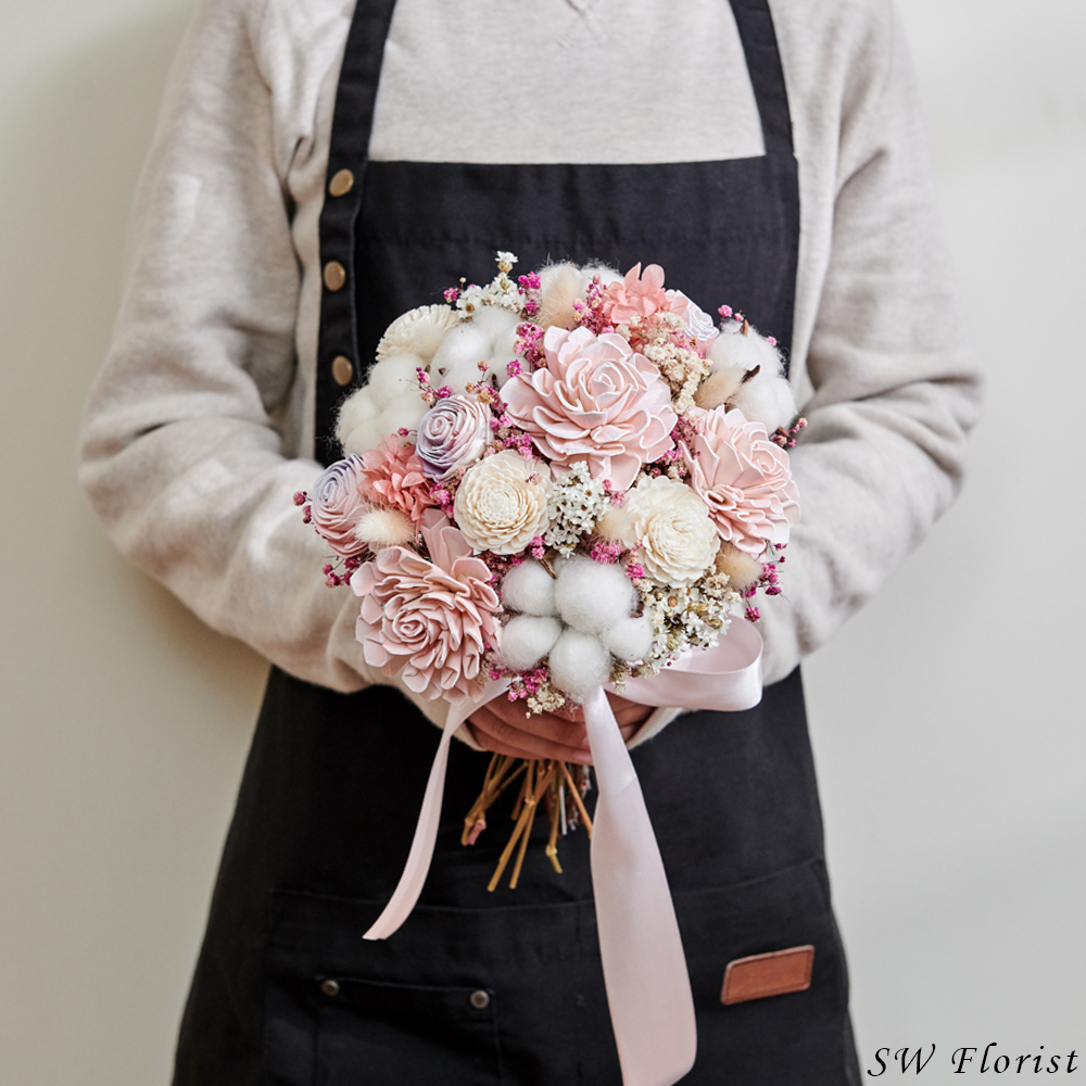 ｜新娘捧花 婚紗捧花 乾燥花 不凋花 夢幻氛圍 粉紫色系｜圓形｜