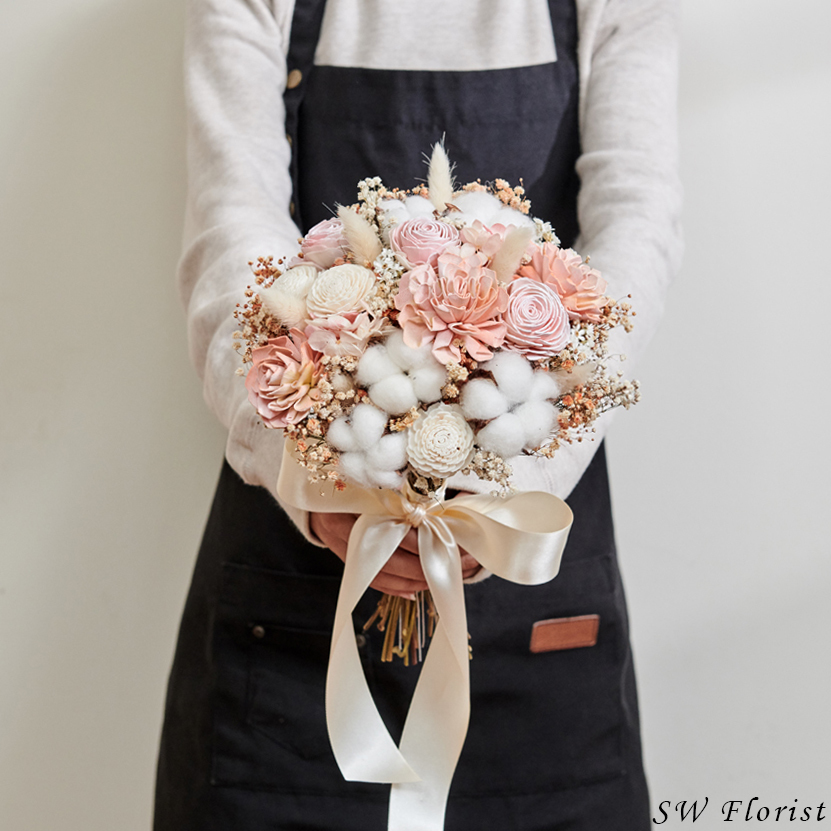 ｜新娘捧花 婚紗捧花 乾燥花 不凋花 夢幻氛圍 香檳橘｜圓形｜