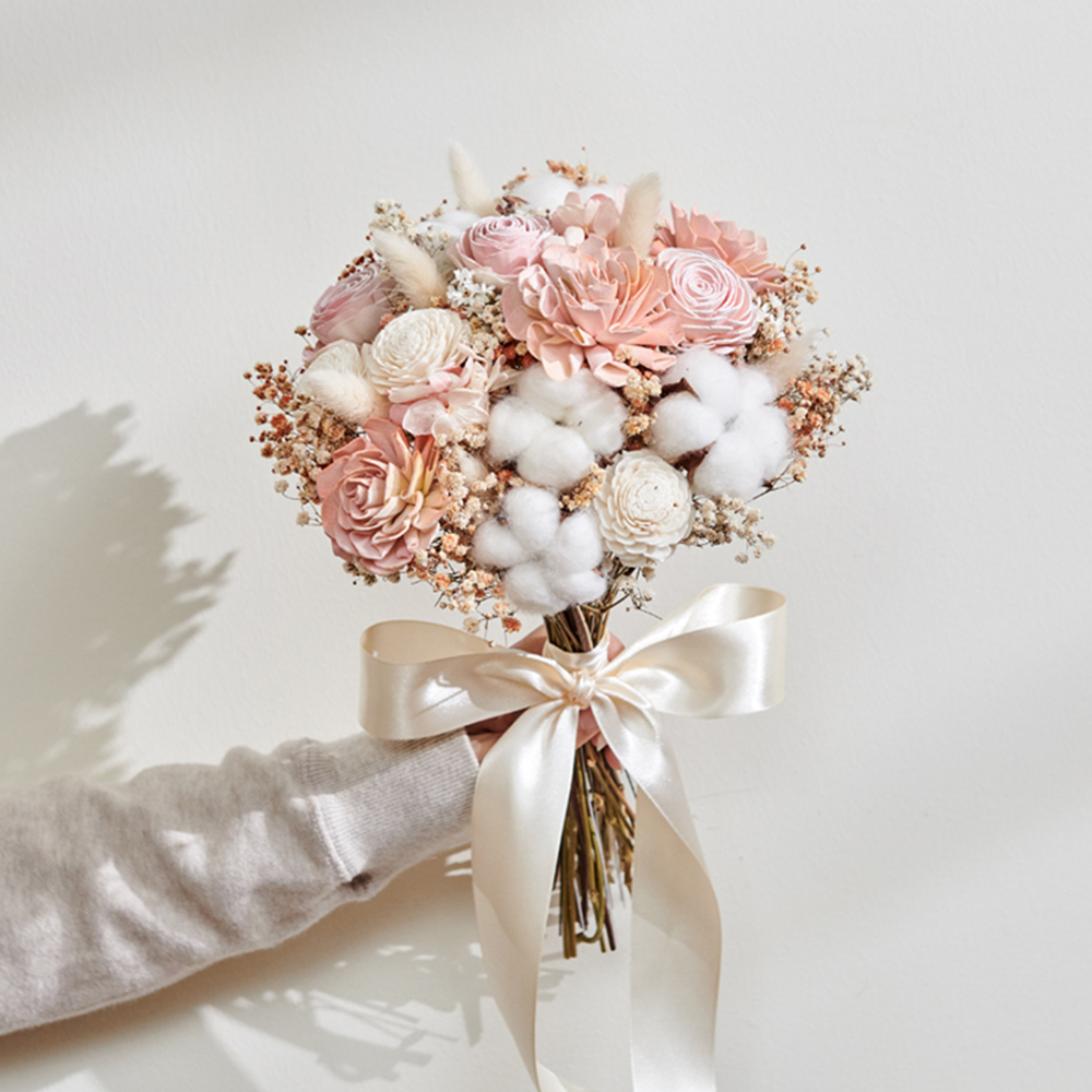｜新娘捧花 婚紗捧花 乾燥花 不凋花 夢幻氛圍 香檳橘｜圓形｜