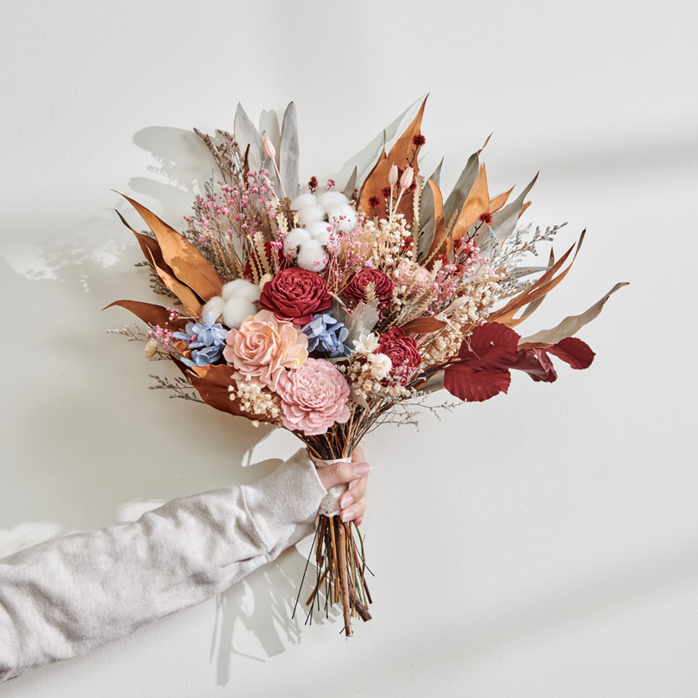 ｜新娘捧花 婚紗捧花 不凋花 秋風款 橘色系｜放射形｜