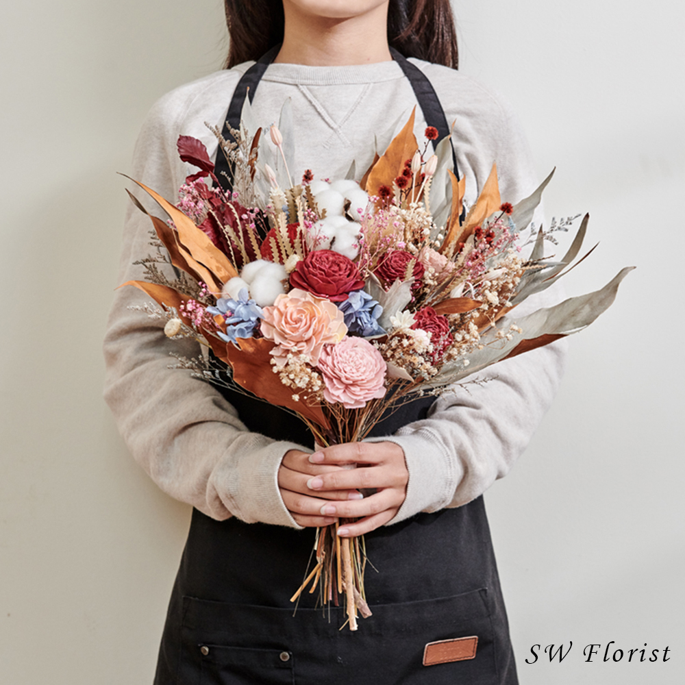 ｜新娘捧花 婚紗捧花 不凋花 秋風款 橘色系｜放射形｜