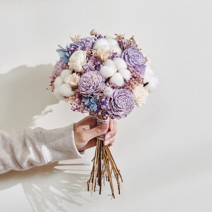 ｜新娘捧花 婚紗捧花 不凋花 田園風 基本款紫色系｜ 圓形｜