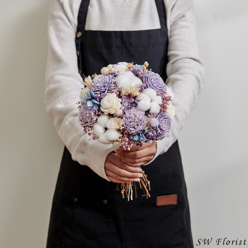 ｜新娘捧花 婚紗捧花 不凋花 田園風 基本款紫色系｜ 圓形｜