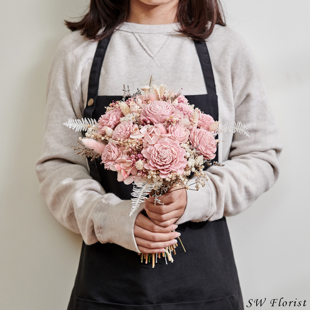 ｜新娘捧花 婚紗捧花 不凋花 田園風 基本款粉色系｜ 圓形放射形