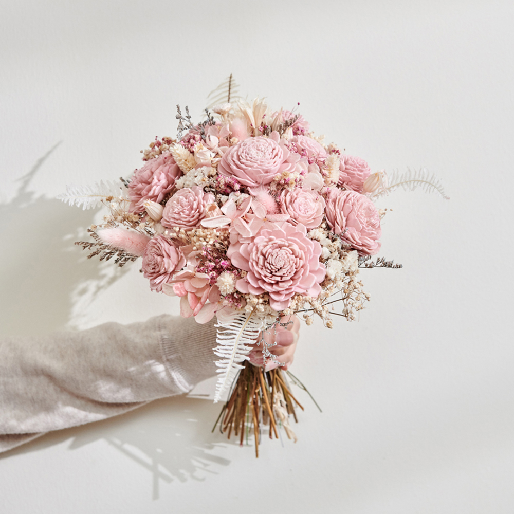 ｜新娘捧花 婚紗捧花 不凋花 田園風 基本款粉色系｜ 圓形放射形