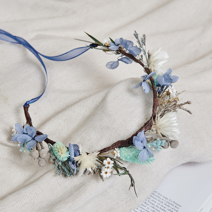 ｜乾燥花頭冠花 新娘頭冠花 不凋花 夢幻少女 湖藍色｜婚禮周邊 新娘配件｜