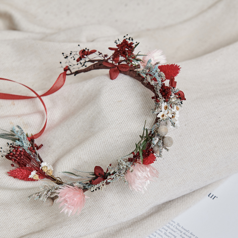 ｜乾燥花頭冠花 新娘頭冠花 不凋花 夢幻少女 熱情紅｜婚禮周邊 新娘配件｜