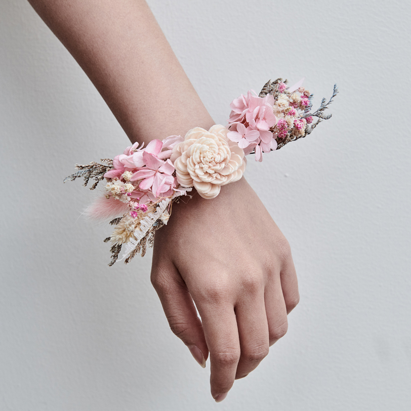 ｜乾燥花手腕花 新娘手腕花 不凋花 夢幻少女 淡粉色｜婚禮周邊 新娘配件｜