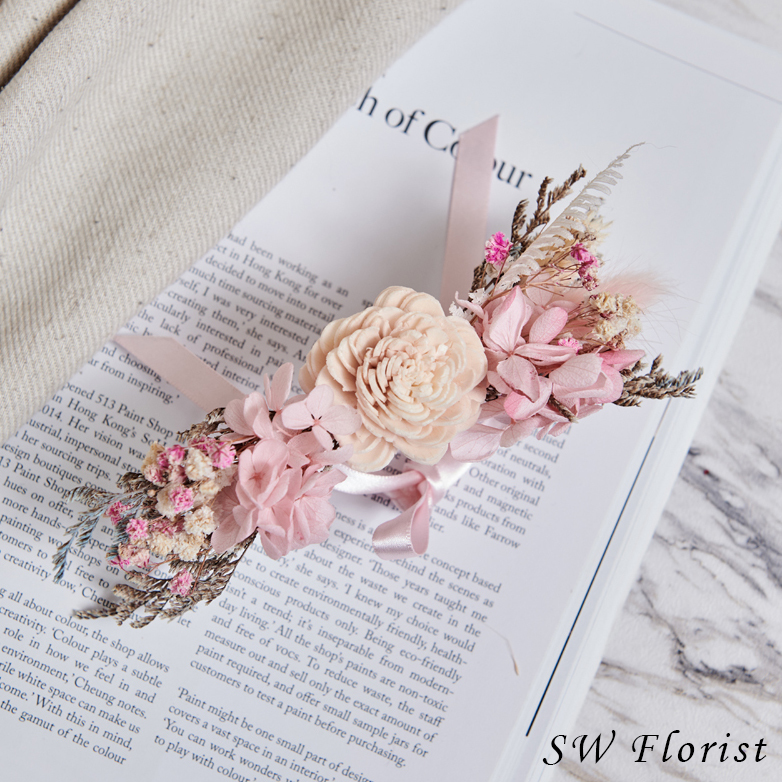 ｜乾燥花手腕花 新娘手腕花 不凋花 夢幻少女 淡粉色｜婚禮周邊 新娘配件｜