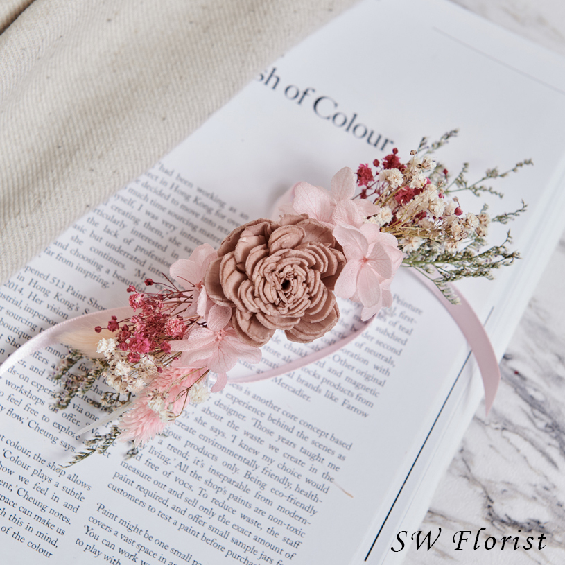 ｜乾燥花手腕花 新娘手腕花 不凋花 夢幻少女 藕粉色｜婚禮周邊 新娘配件｜