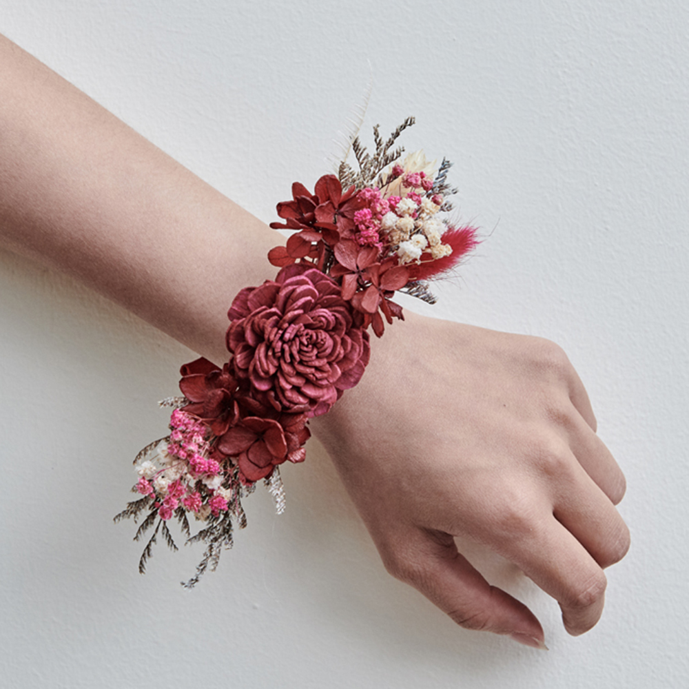 ｜乾燥花手腕花 新娘手腕花 不凋花 夢幻少女 熱情紅｜婚禮周邊 新娘配件｜