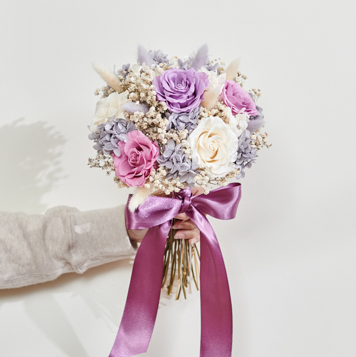 ｜新娘捧花 婚紗捧花 乾燥花 不凋花 經典浪漫奢華紫｜圓形｜