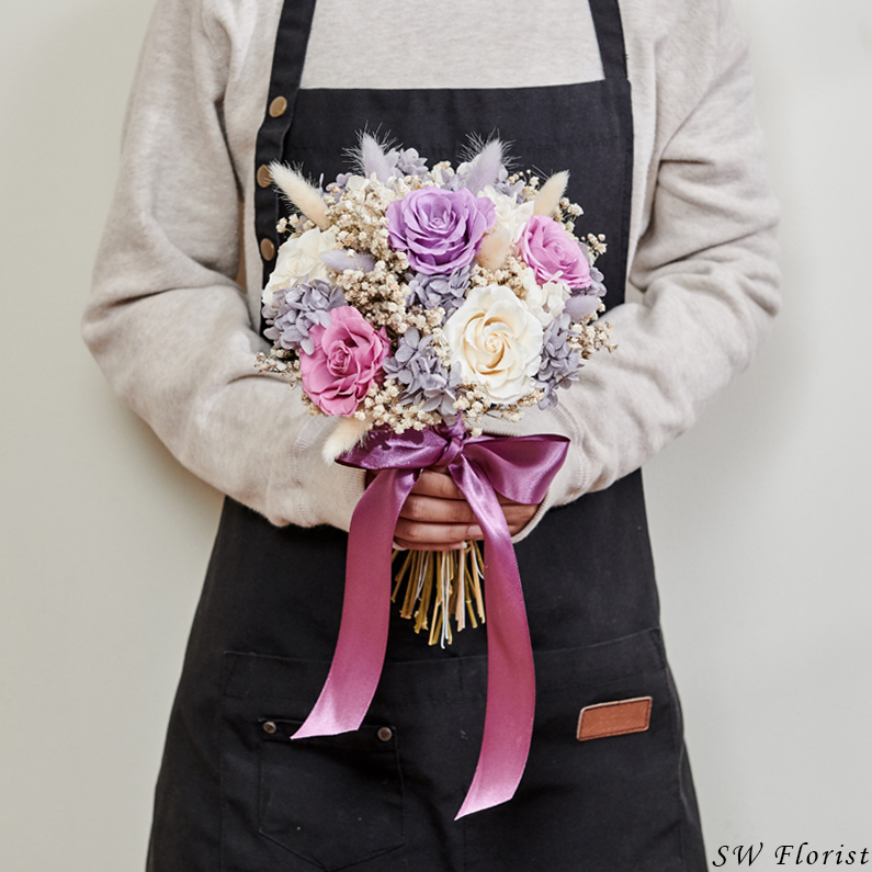 ｜新娘捧花 婚紗捧花 乾燥花 不凋花 經典浪漫奢華紫｜圓形｜