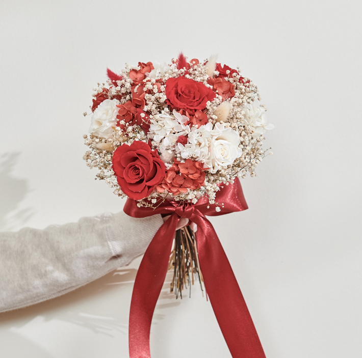 ｜新娘捧花 婚紗捧花 乾燥花 不凋花 經典浪漫喜氣紅｜圓形｜