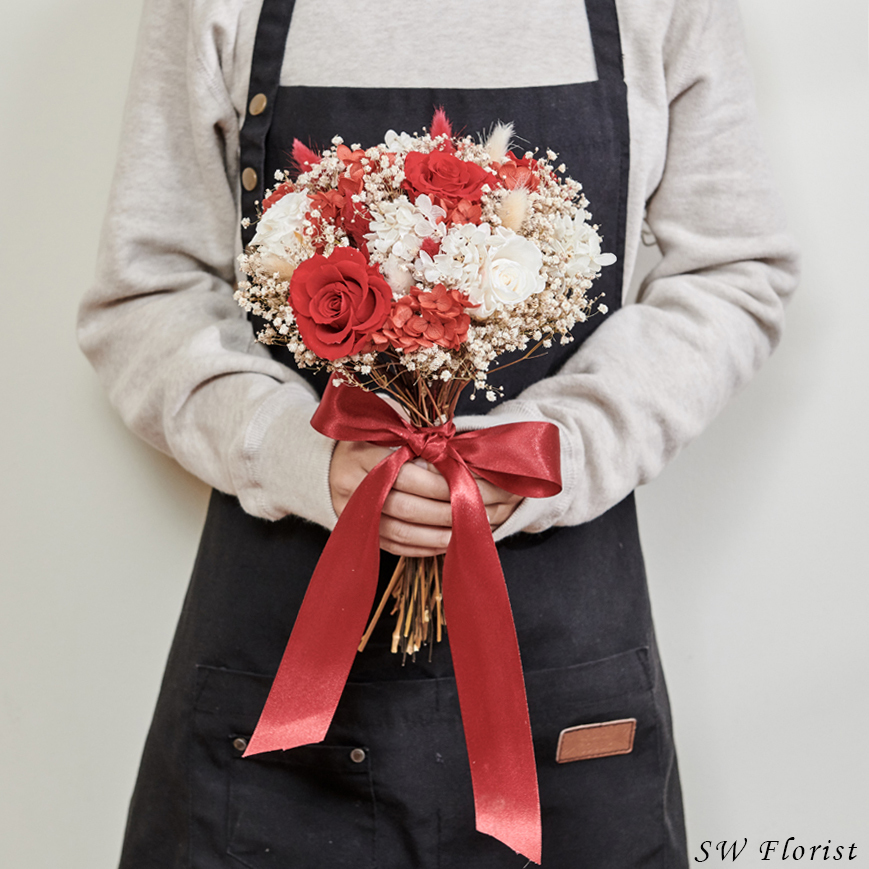 ｜新娘捧花 婚紗捧花 乾燥花 不凋花 經典浪漫喜氣紅｜圓形｜