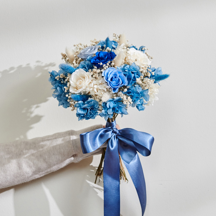 ｜新娘捧花 婚紗捧花 乾燥花 不凋花 經典浪漫海洋藍｜圓形｜