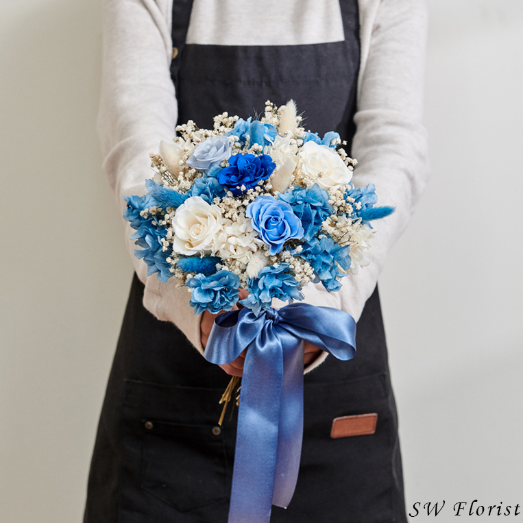｜新娘捧花 婚紗捧花 乾燥花 不凋花 經典浪漫海洋藍｜圓形｜
