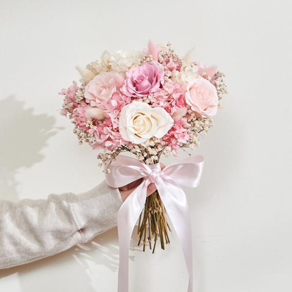 ｜新娘捧花 婚紗捧花 乾燥花 不凋花 經典浪漫甜美粉｜圓形｜