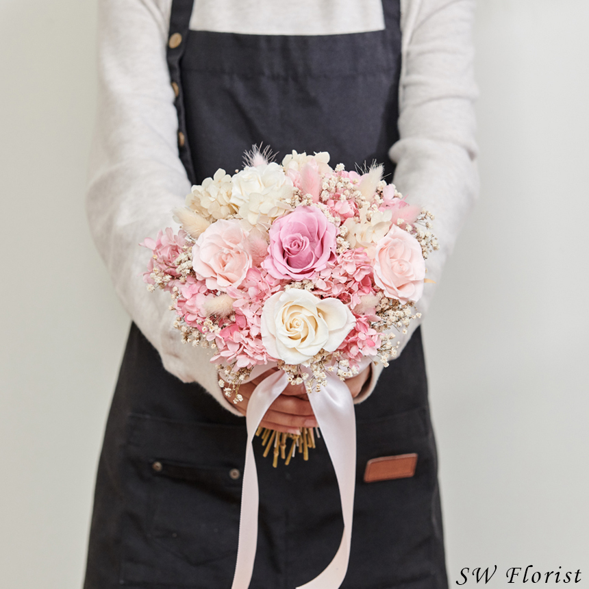 ｜新娘捧花 婚紗捧花 乾燥花 不凋花 經典浪漫甜美粉｜圓形｜