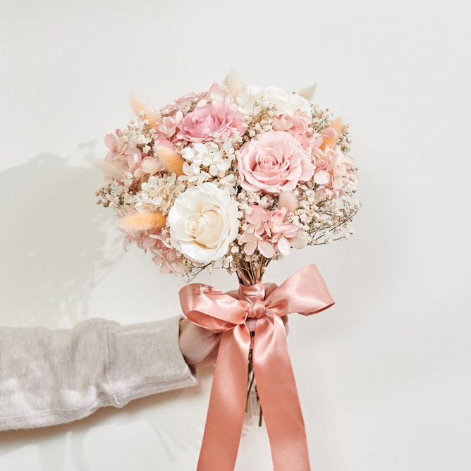 ｜新娘捧花 婚紗捧花 乾燥花 不凋花 經典浪漫珊瑚粉｜圓形｜