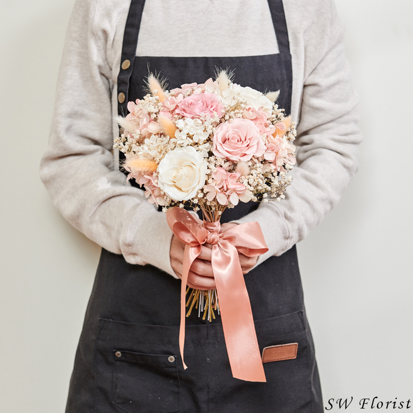 ｜新娘捧花 婚紗捧花 乾燥花 不凋花 經典浪漫珊瑚粉｜圓形｜