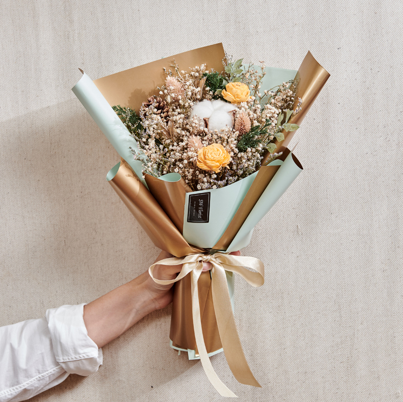 ｜聖誕節禮物 乾燥花束 聖誕風 清新綠 中型花束｜