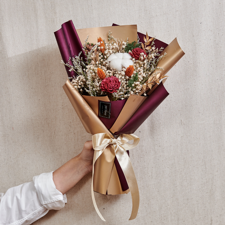 ｜聖誕節禮物 乾燥花束 聖誕風 酒紅紫 中型花束｜