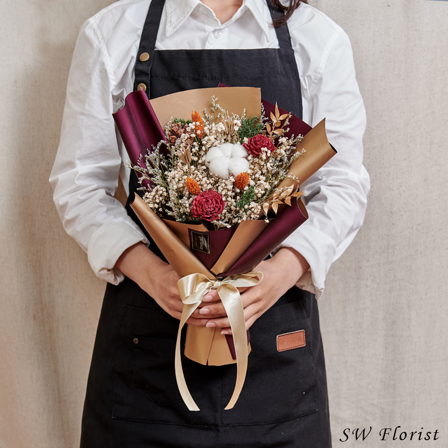 ｜聖誕節禮物 乾燥花束 聖誕風 酒紅紫 中型花束｜