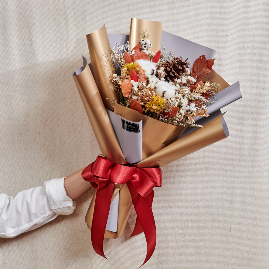 ｜聖誕節禮物 乾燥花束 聖誕風 典雅金 大型花束｜