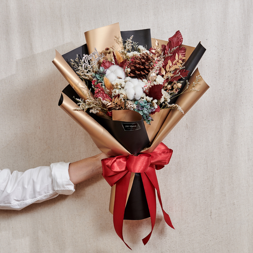 ｜聖誕節禮物 乾燥花束 聖誕風 低調黑 大型花束｜