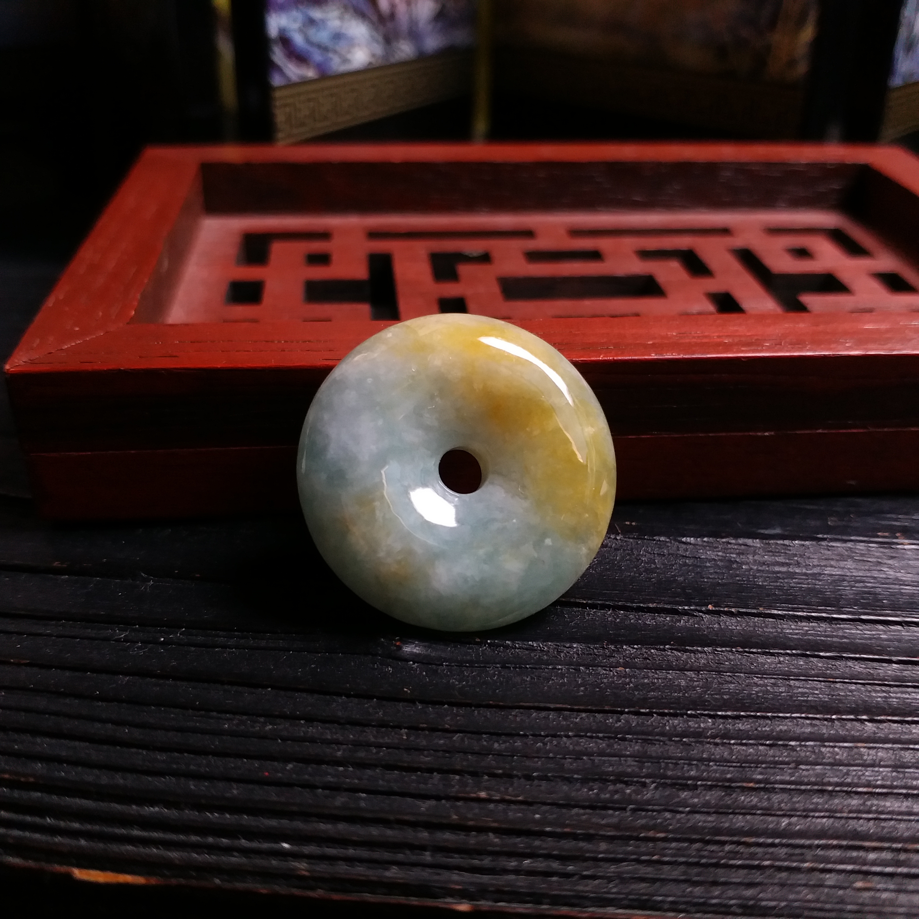 冰糯巧色平安扣 (25.3mm直徑), 天然翡翠A玉, 緬甸玉, Jade, Jadeite
