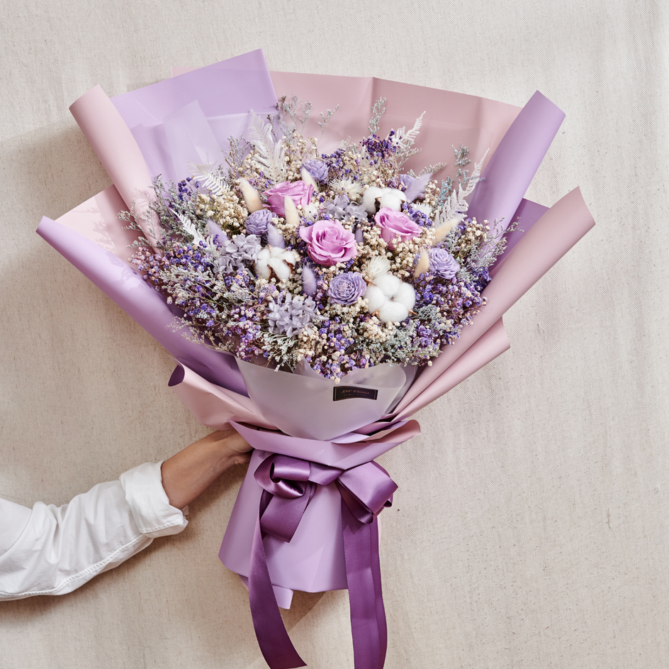 |經典浪漫紫-永生花束-玫瑰花束-情人節禮物-求婚花束-特大|