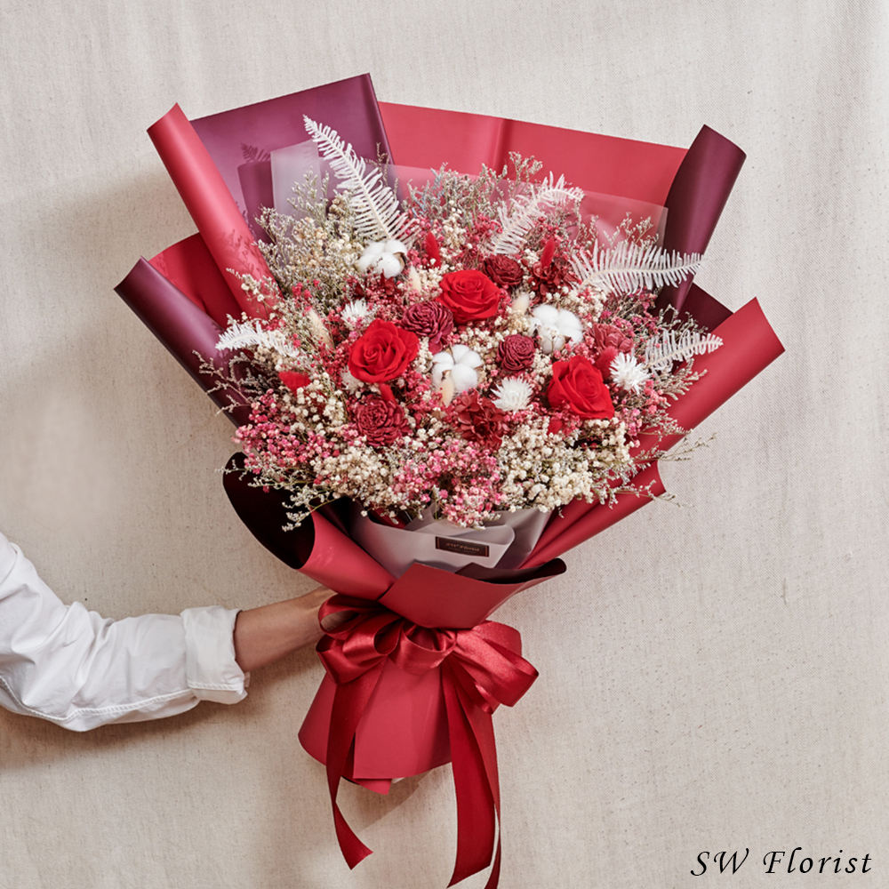 |經典浪漫紅-永生花束-玫瑰花束-情人節禮物-求婚花束-特大|