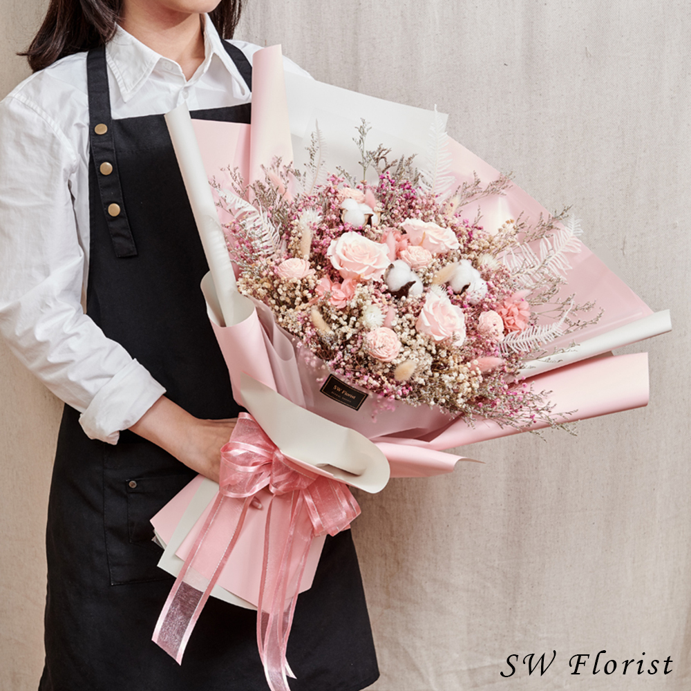 |經典浪漫粉-永生花束-玫瑰花束-情人節禮物-求婚花束-特大|
