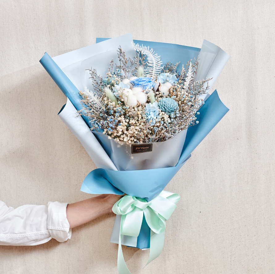 ｜經典浪漫藍乾燥花束 不凋花 畢業花束 情人節禮物 求婚花束 大型花束｜