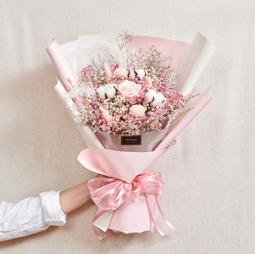 ｜經典浪漫粉乾燥花束 不凋花 畢業花束 情人節禮物 求婚花束 大型花束｜