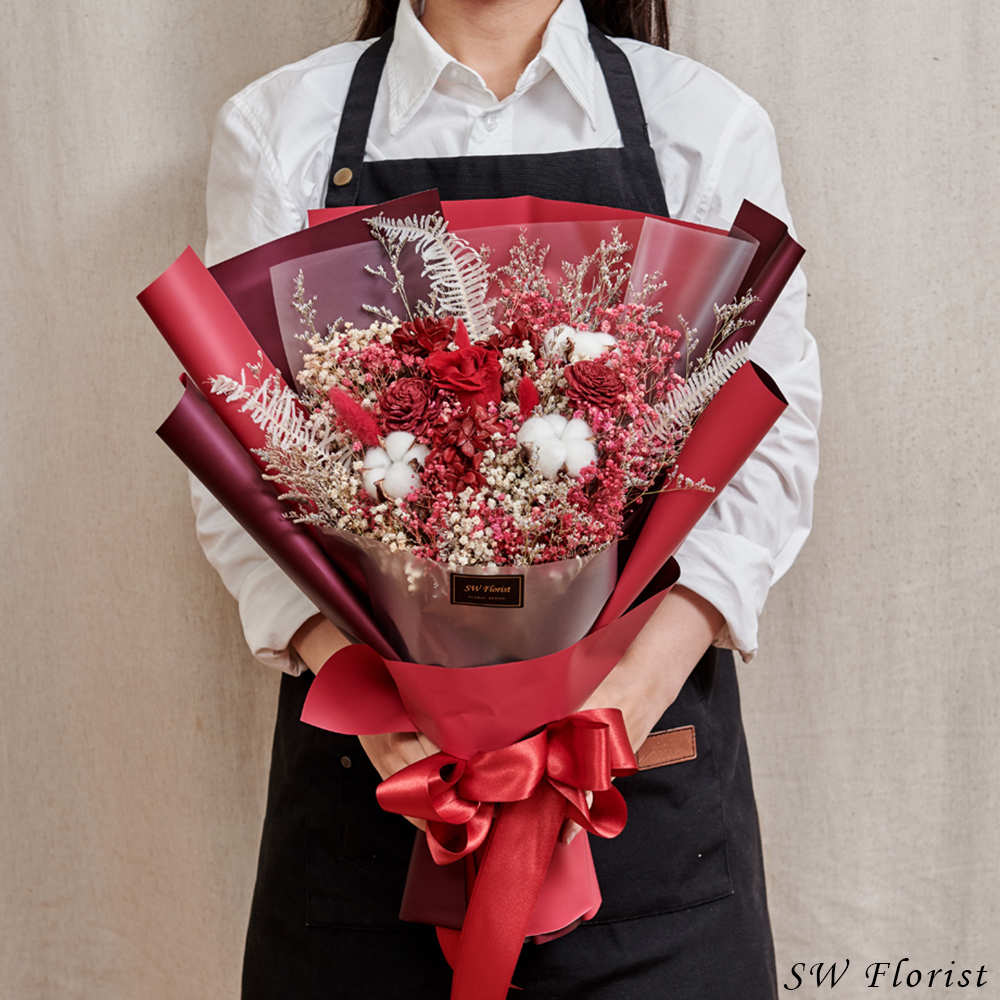 ｜經典浪漫紅乾燥花束 不凋花 畢業花束 情人節禮物 求婚花束 大型花束｜