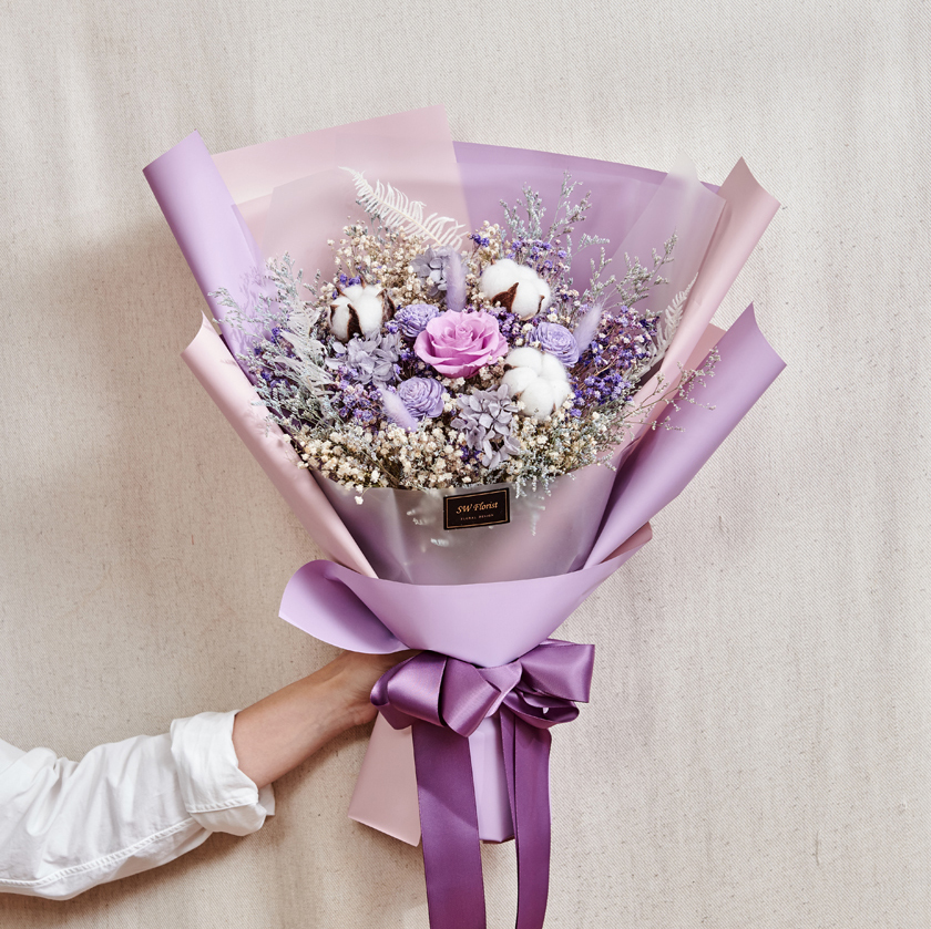 ｜經典浪漫紫乾燥花束 不凋花 畢業花束 情人節禮物 求婚花束 大型花束｜