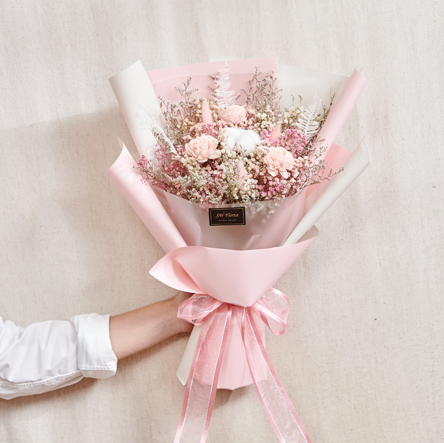 ｜經典浪漫粉乾燥花束 畢業花束 情人節禮物 中型花束｜