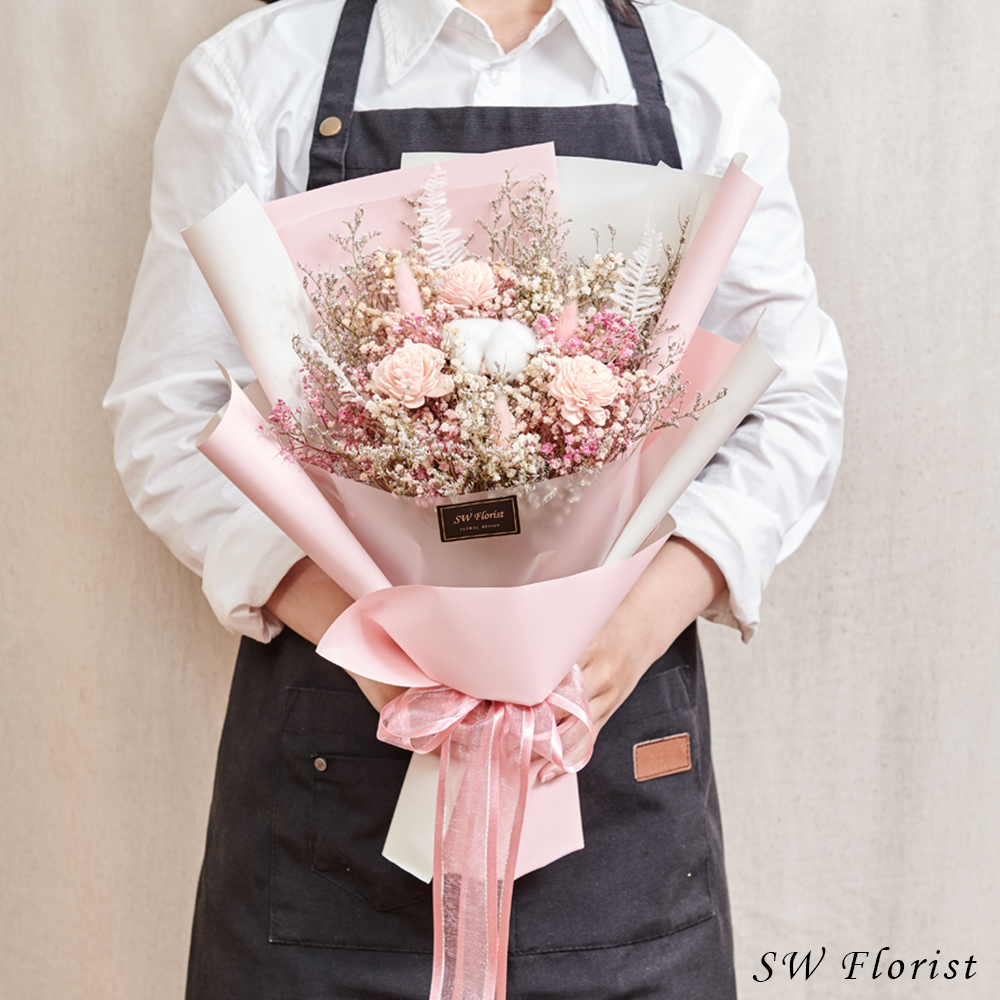 ｜經典浪漫粉乾燥花束 畢業花束 情人節禮物 中型花束｜