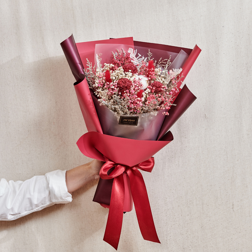｜經典浪漫紅乾燥花束 畢業花束 情人節禮物 中型花束｜
