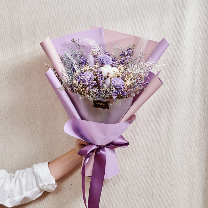 ｜經典浪漫紫乾燥花束 畢業花束 情人節禮物 中型花束｜
